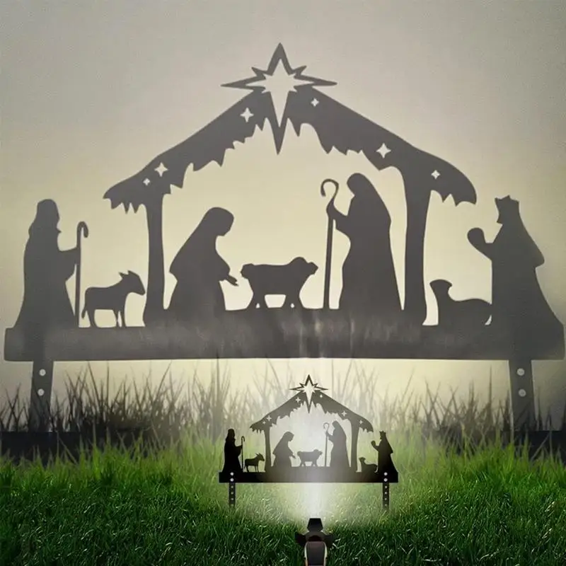 Outdoor Nativity Scenes Christmas Metal Stake Silhouette Birth Of Jesus