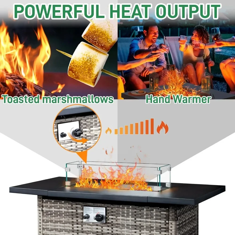 43 Inch Propane Fire Pit Table,50,000 BTU with Steel Lid, Lava Rock, Glass Wind Guard, Waterproof Cover, Gas Firepit Table - Image 4