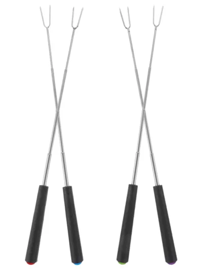 4 Pcs Telescopic Barbecue Fork Meat Stainless Steel Forks Professional Stick Marshmallow Sticks Fire Pit Serving Roasting Large