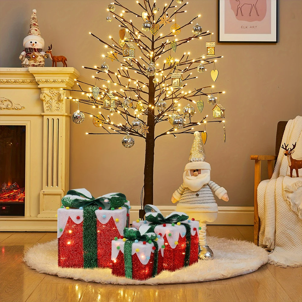 3 Pack Christmas Lighted Gift Boxes with Bow, Luxury Christmas Glowing Present Boxes - Image 6