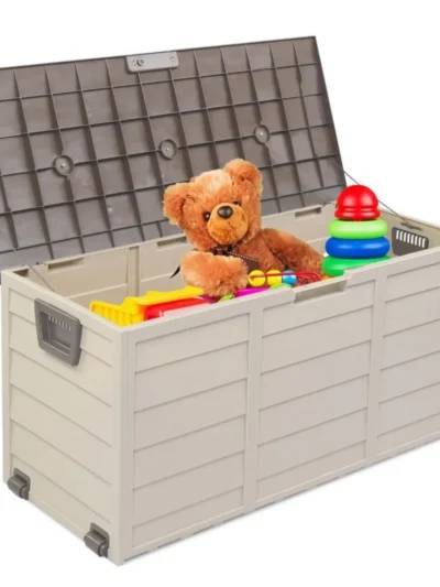 US 75 Gallon Large Resin Deck Box Outdoor Storage with Wheels for Patio Furniture