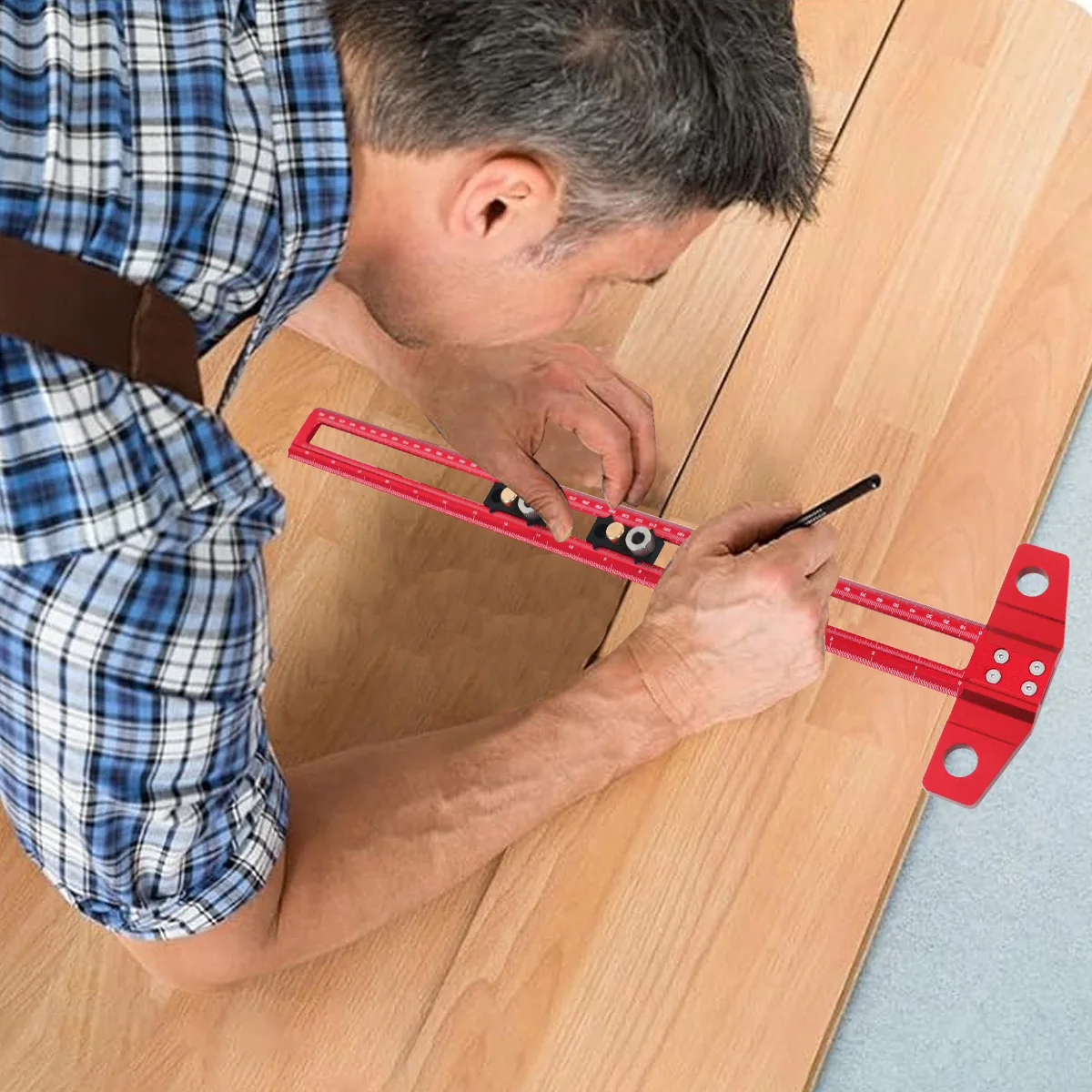 Woodworking 2 in 1 Drilling Positioning Scoring Ruler Aluminum - Image 9