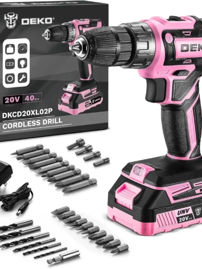 Power Drill Cordless: DEKO Pink Cordless Drill 20V Electric Power Drill Set Tool for Women