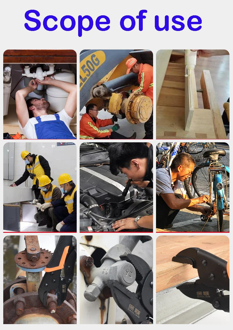 7/9/10" Multi-Function Locking Pliers Round/Straight Mouth Pipe Wrench - Image 16