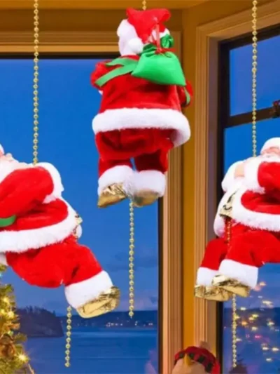 Electric Climbing Santa Christmas Ornament On Rope Ladder