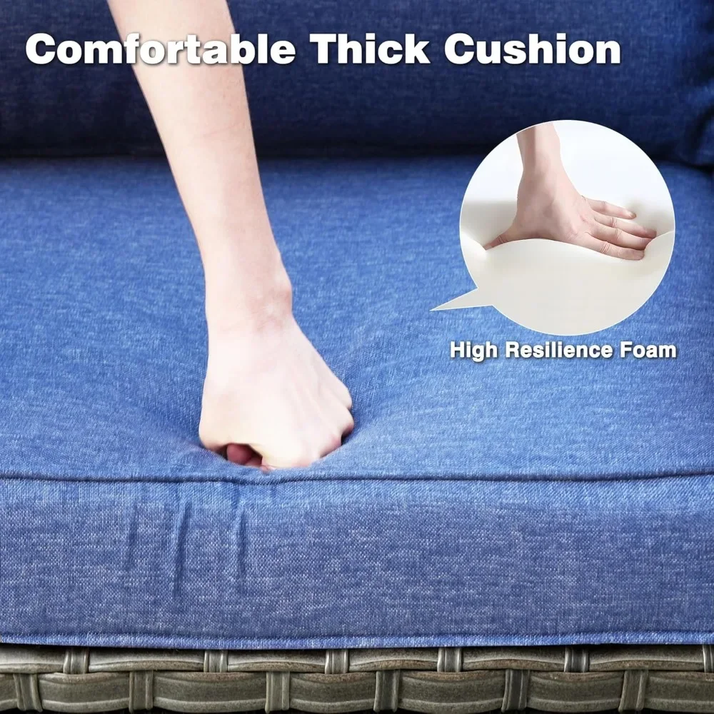 Patio Furniture Set 6 Pieces Outdoor Sofa with Rocking Swivel Chairs Loveseat Rectangular Fire Pit Table Wicker Conversation Set - Image 5