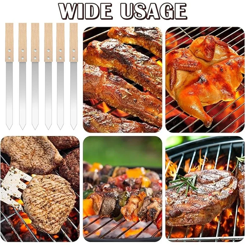 Kabob Skewers 23mm Wide 2mm Thin Kobide Skewers BBQ Skewers Stainless Steel Reusable for Grilling BBQ with Wooden Handles - Image 3