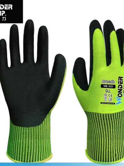 Garden Work Glove Nylon Spandex Fluorescent Green Nitrile Micro Foam Flower Garden Safety Mittens