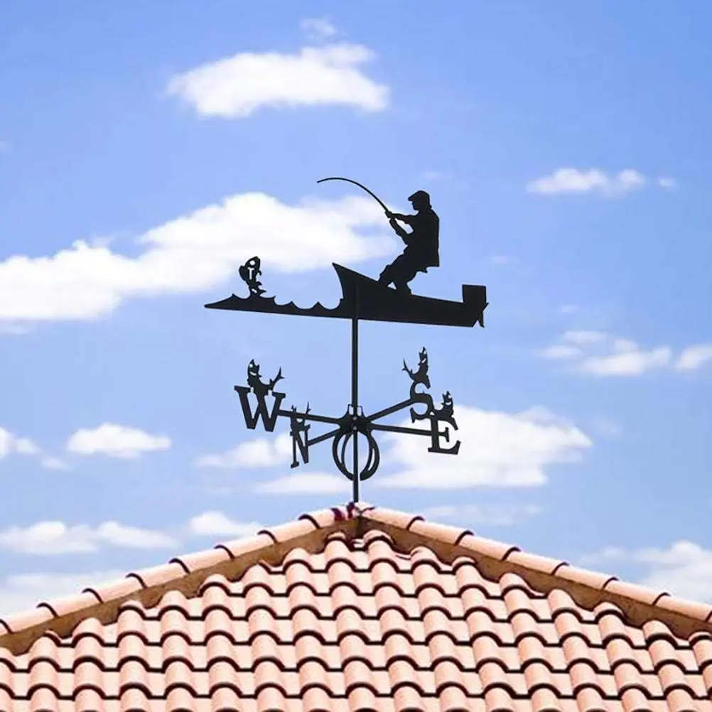 Silhouette Ornaments Wrought Iron Weathervane, Roof Patio Garden Plugin Decoration, Fishing Signs, Motorcycle Riding, Home Decor - Image 3