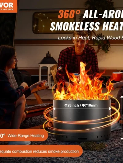 28 inch Smokeless Fire Pit Stove Bonfire, Wood Burning Fireplaces with Removable Ash Pan, SUS430 Stainless Steel Inner Portable