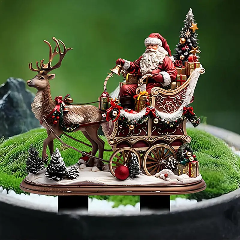 Acrylic Garden Stakes 2D Christmas Cartoon Yard Art Weatherproof Lawn Decor