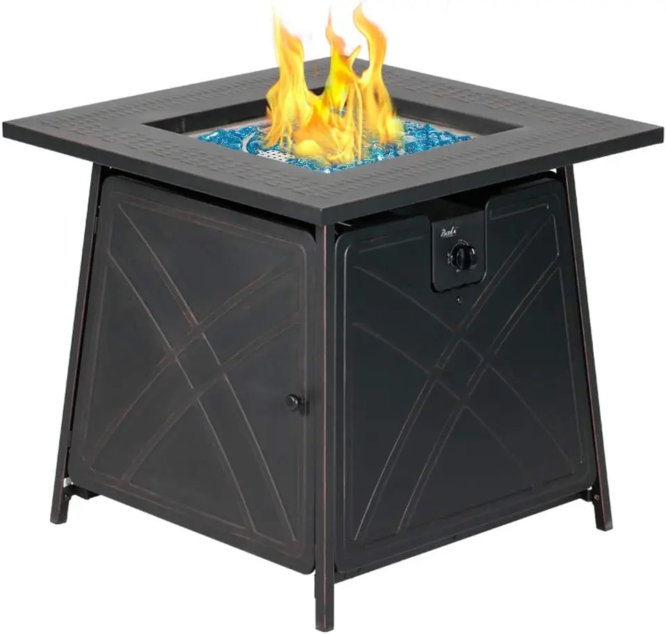 Gas FirePit Table, 28 inch 50,000 BTU Square Outdoor Propane Fire Pit Table with Lid and Blue Fire Glass - Image 2