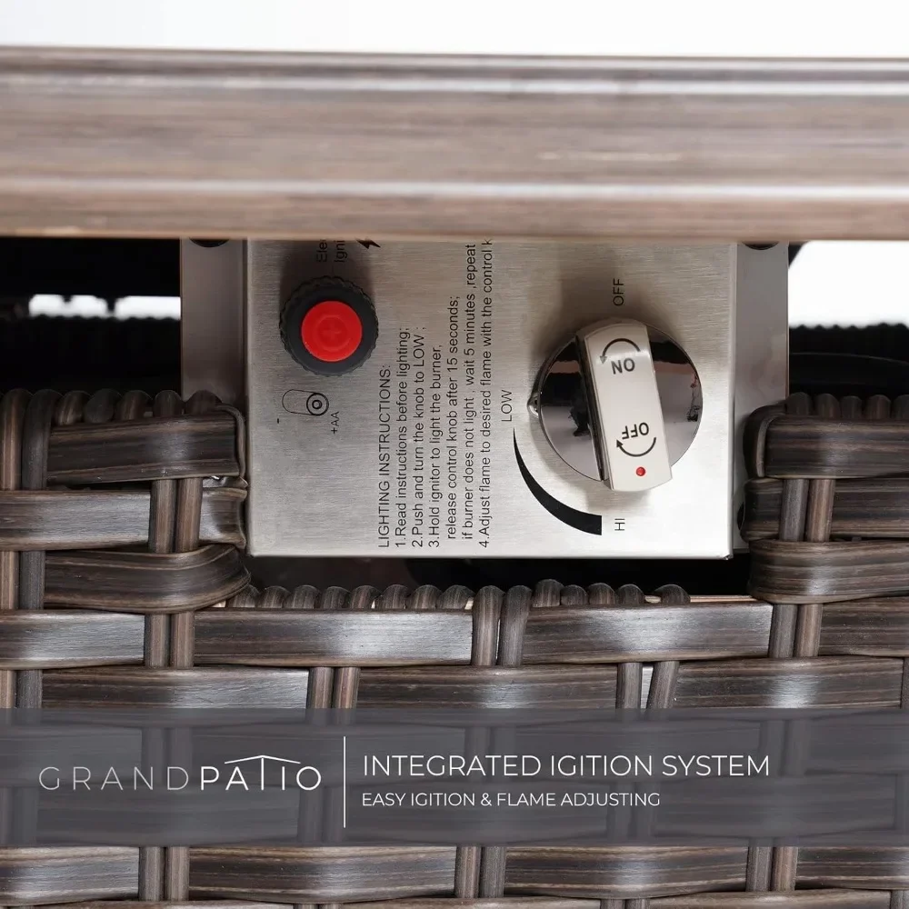 Propane Gas Fire Pit Table 41 Inch Wicker Base Marble-Texture Ceramic Tile Top Outdoor Square Fire Pit Outdoor Heating - Image 6