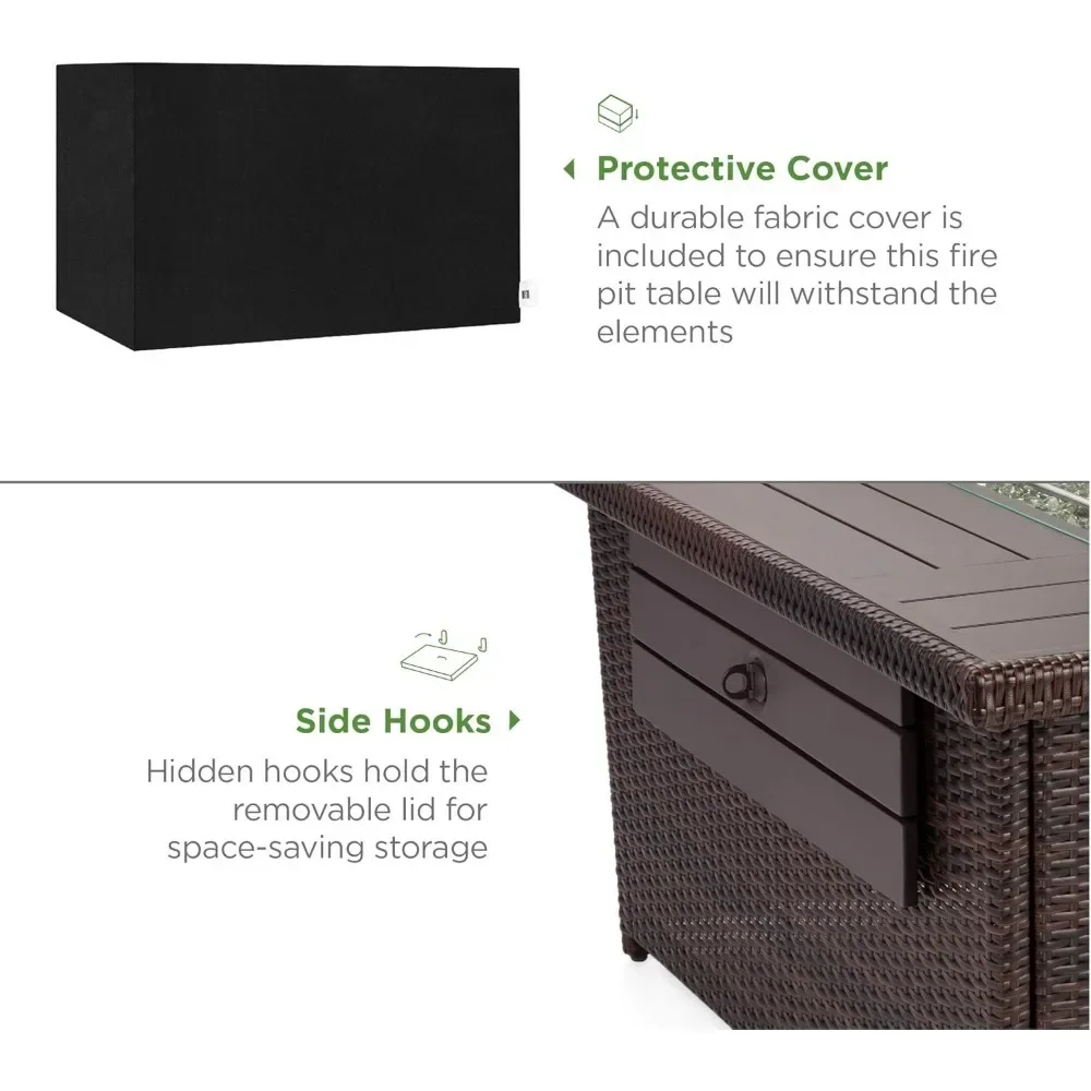 52in Propane Gas Fire Pit Table w/Aluminum Tabletop, Glass Wind Guard, Clear Glass Rocks, Cover, Slide Out Tank Holder, and Lid - Image 4