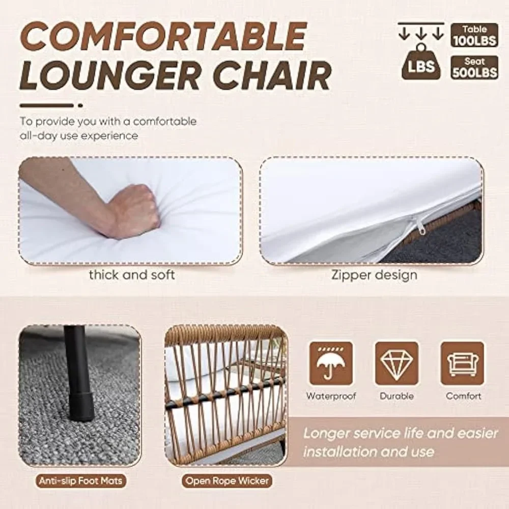 Outdoor Patio Furniture Set, Outdoor Sectional Rope Woven L-Shaped Sofa Set with Patio Table and Thick Cushions - Image 6