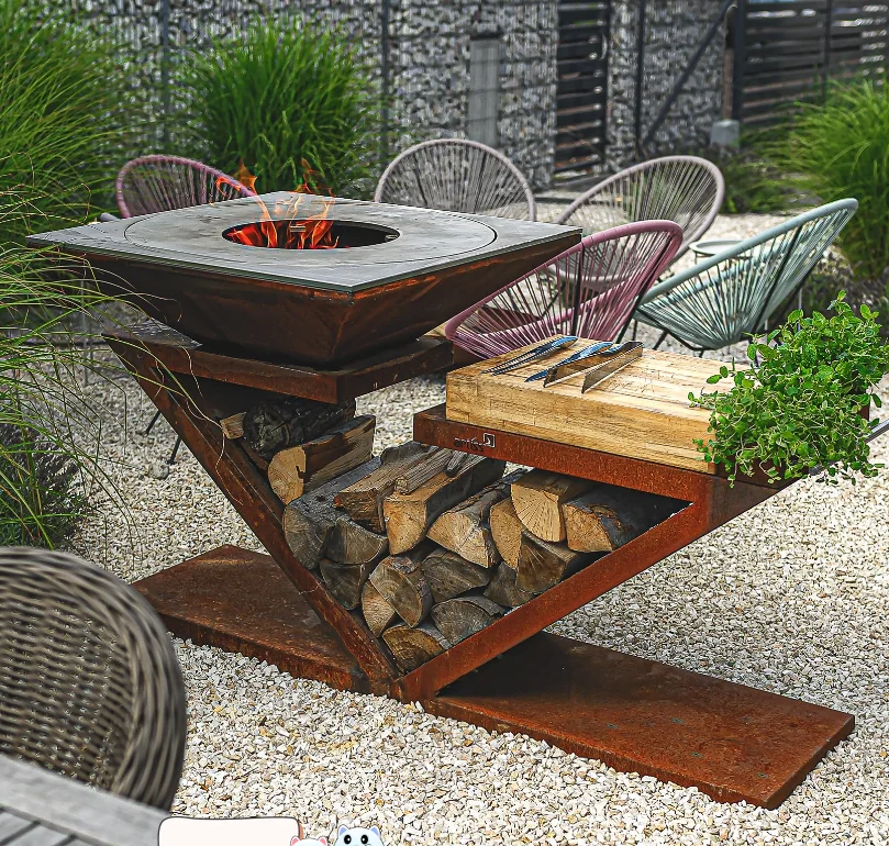 barbecue fire pit bbq brazier corten steel barbecue grill table for outdoor - Image 4