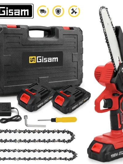 6 Inch Electric Chainsaw with 2 Battery Rechargeable Tree Branch Saw Woodworking Pruning One-handed Saw Garden Tool Spare Chains