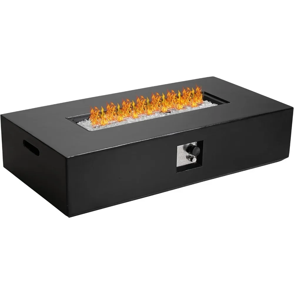 Propane Gas Fire Pit Table White Fire Glass and Rain Cove 56" Outdoor Propane Rectangle Terrazzo Outdoor Heating Fire Table