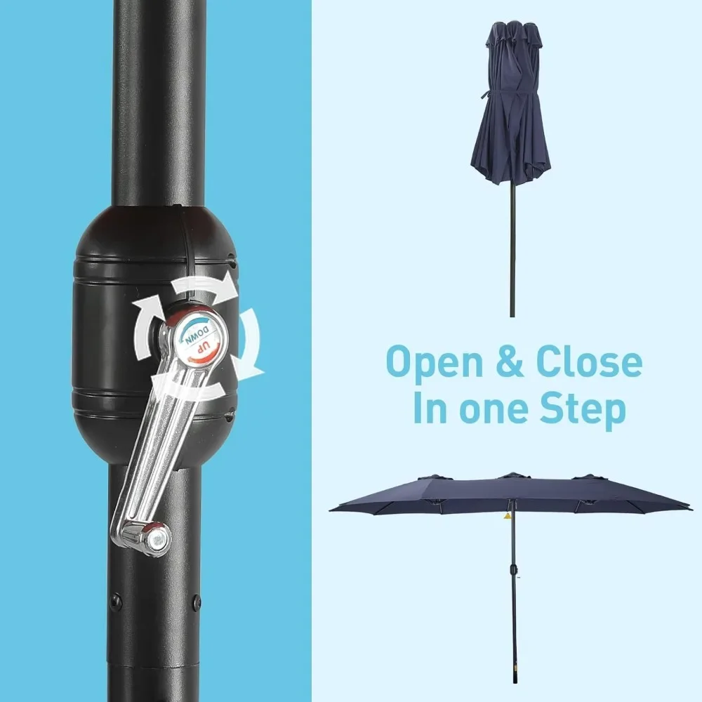 Large Patio Umbrella with Base Included,15ft Double Sided Outdoor Rectangular Patio Umbrella with Crank Handle, for Lawn Garden - Image 6