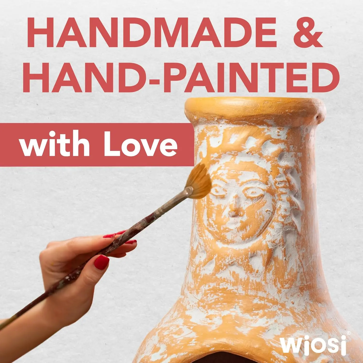 Medium Chiminea Outdoor Fireplace Clay Chimineas with Chimney Rain Lids and Solid Metal Stands - Yellow Terracotta Chimenea - Image 3