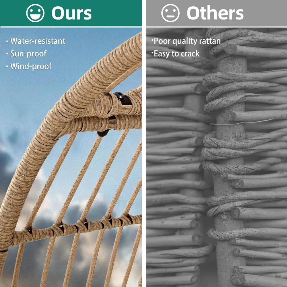 Egg Chair Wicker Outdoor Oversized with 370lbs Capacity Large with Stand Cushion Egg Basket Chair for Patio, Balcony Bedroom - Image 6