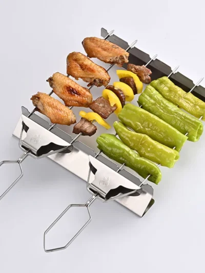 New Three-Headed BBQ Skewers Set Stainless Steel Grilling Fork For Meat Veggies Fruits Reusable Roasting Sticks 3 Way Skewer