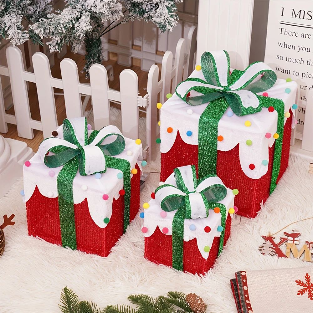 3 Pack Christmas Lighted Gift Boxes with Bow, Luxury Christmas Glowing Present Boxes - Image 5