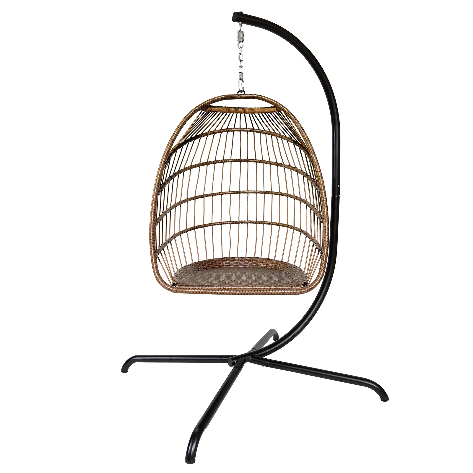Swing Egg Chair with Stand Indoor Outdoor Wicker Rattan Patio Basket Hanging Chair with C Type bracket - Image 5