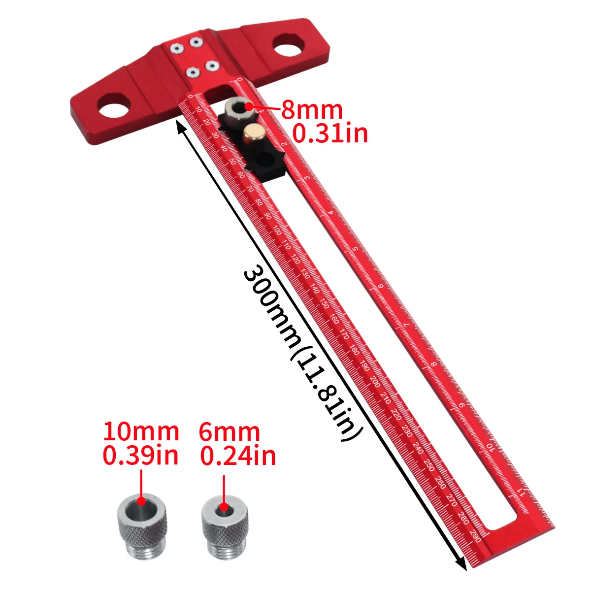 Woodworking 2 in 1 Drilling Positioning Scoring Ruler Aluminum - Image 7