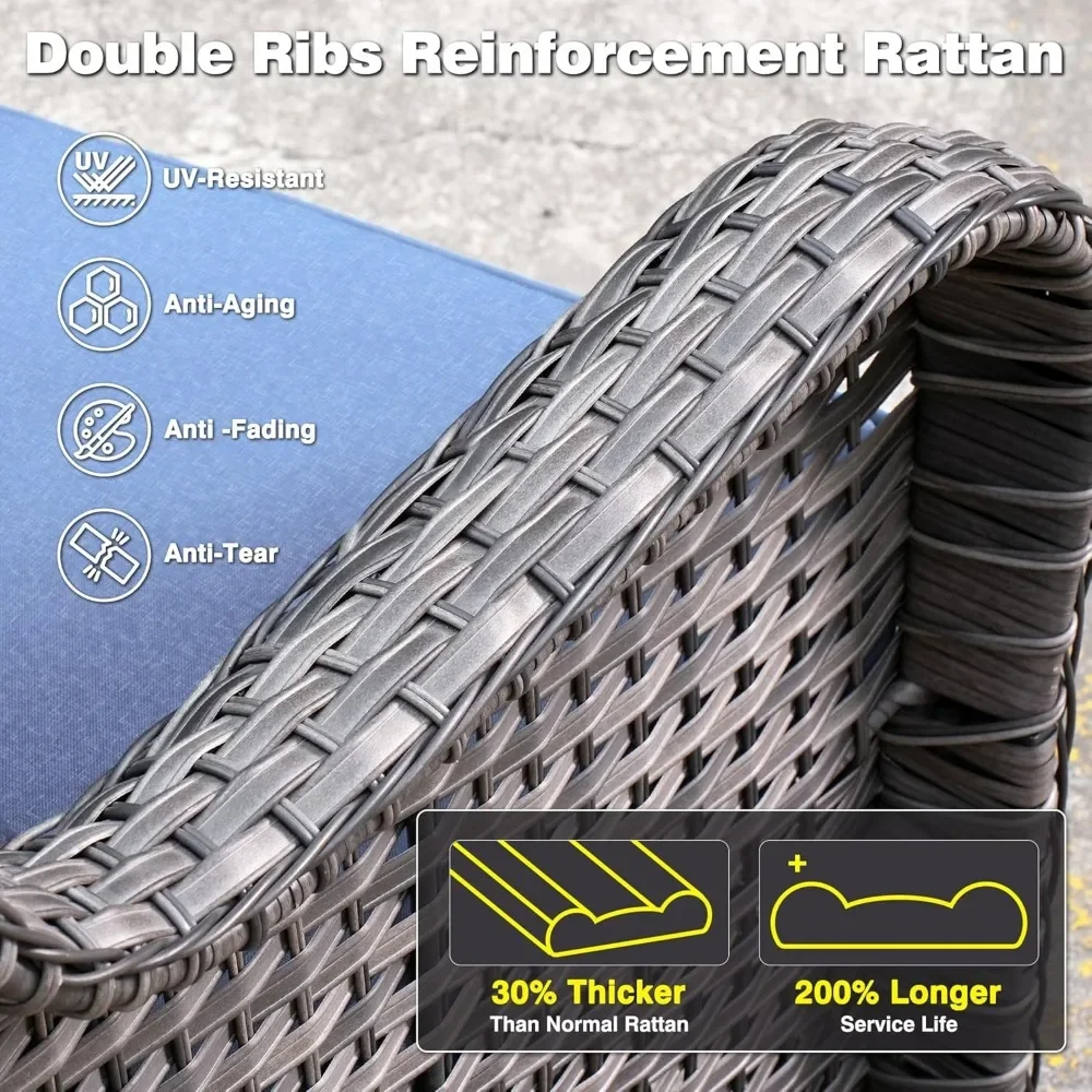 Patio Furniture Set 6 Pieces Outdoor Sofa with Rocking Swivel Chairs Loveseat Rectangular Fire Pit Table Wicker Conversation Set - Image 3