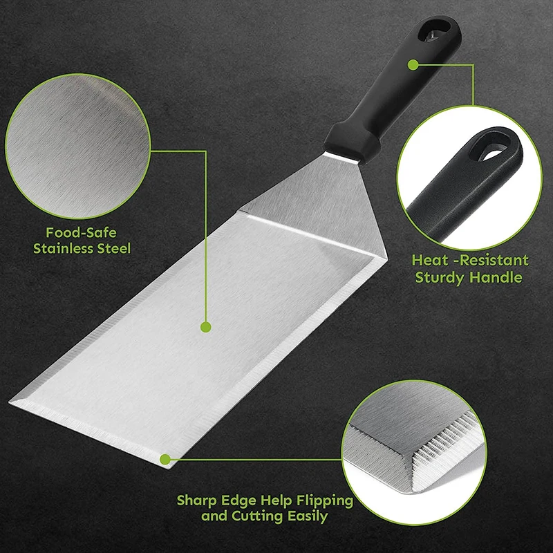 Stainless Steel Long Grill Spatula with Cutting Edges, Kitchen Griddle Accessories, Pancake Burger Turner Scraper Tool for BBQ - Image 3