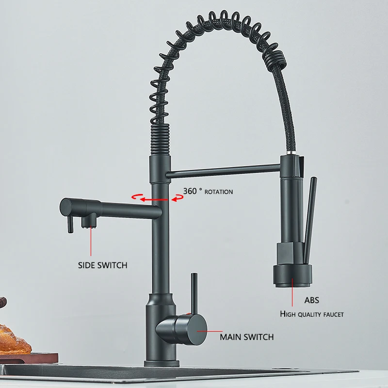 Black Kitchen Sink Faucet Pull Down Hot and Cold Water Mixer - Image 12