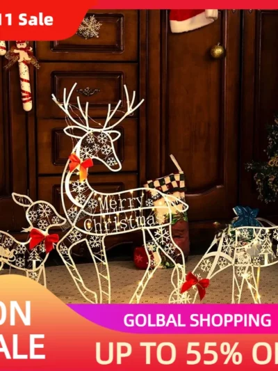 3Pc Original Lighted Deer Reindeer Family