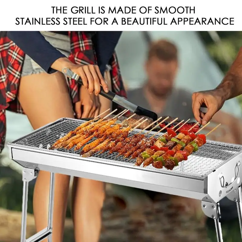 Folding Portable Barbecue Charcoal Grill Stainless Steel Large BBQ Grill Tool For Outdoor Cooking Camping Picnics Beach - Image 5