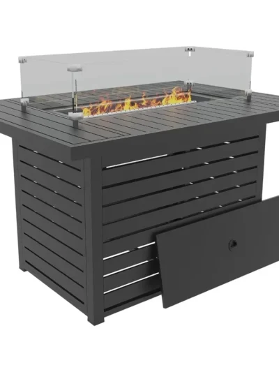 43.3 Inch Propane Fire Pit with Lid，Glass Wind Guard Gas Firepit Table for Garden/Patio，CSA Certification，2 in 1 Firepit Table