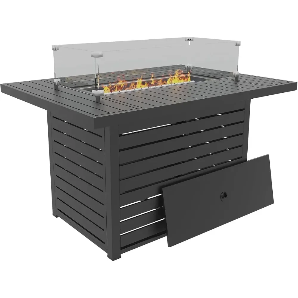 43.3 Inch Propane Fire Pit with Lid,Glass Wind Guard Gas Firepit Table for Garden/Patio,CSA Certification,2 in 1 Firepit Table