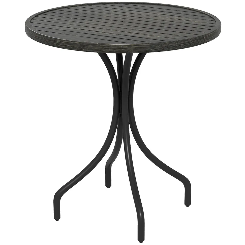 26" Round Patio Table with Steel Frame and Slat Tabletop for Garden, Backyard, Porch, Balcony - Image 2