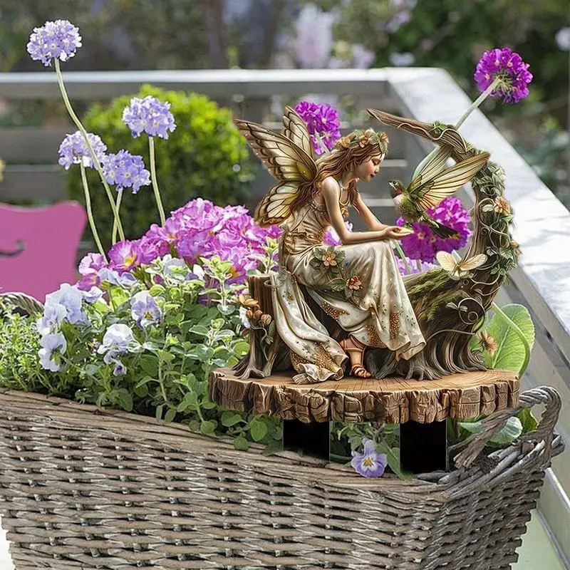 Fairy Stakes For Garden Fairy Hummingbird Ornament Garden Ground Decoration Waterproof Fairy Garden Stake Flower Pots Ground