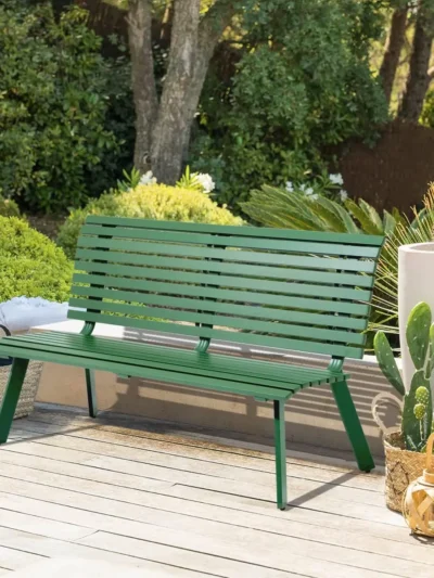 Soleil Jardin Outdoor Aluminum Garden Bench, Patio Porch Chair Furniture, Slatted Design w/Backrest, Green