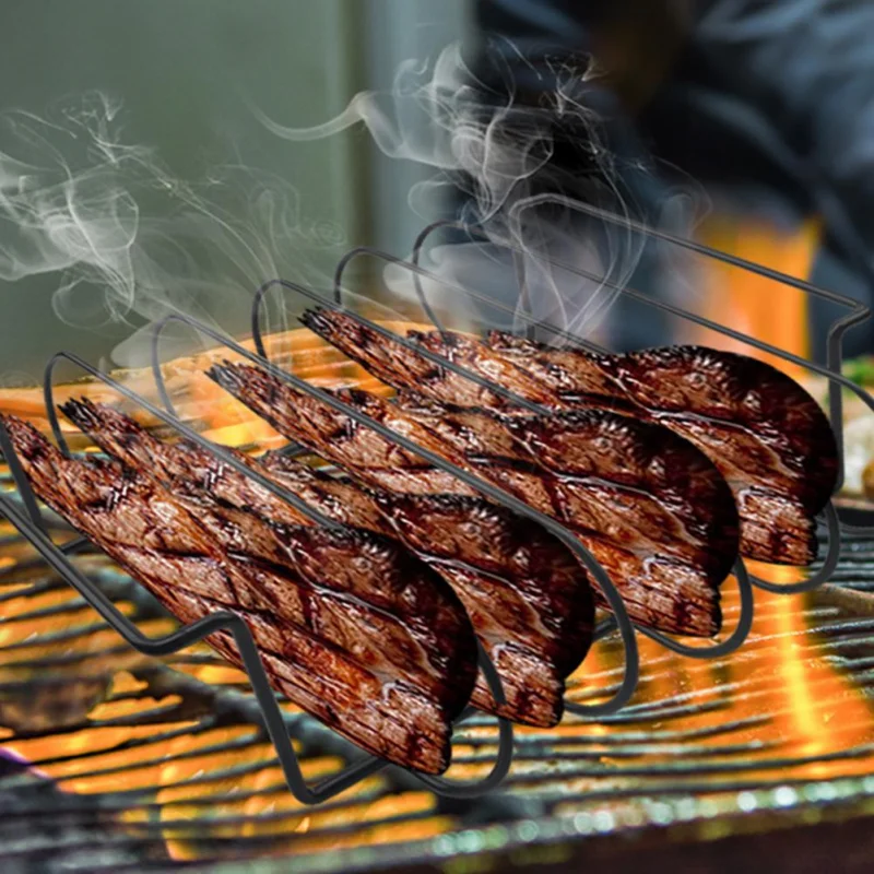 Non-Stick BBQ Rib Rack Stand for Gas Smoker