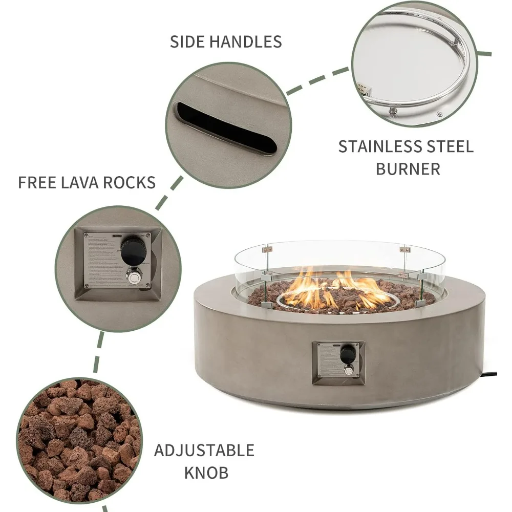 Outdoor Propane Fire Pit Coffee Table, 40.5-inch Round Base Patio Heater, Stainless Steel Burner, Wind Guard, Waterproof Cover - Image 3