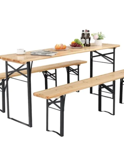Folding Picnic Tables with Benches Set, Weather-Resistant Wooden Beer Garden Table Bench, Portable Fold Up Camping BBQ Table