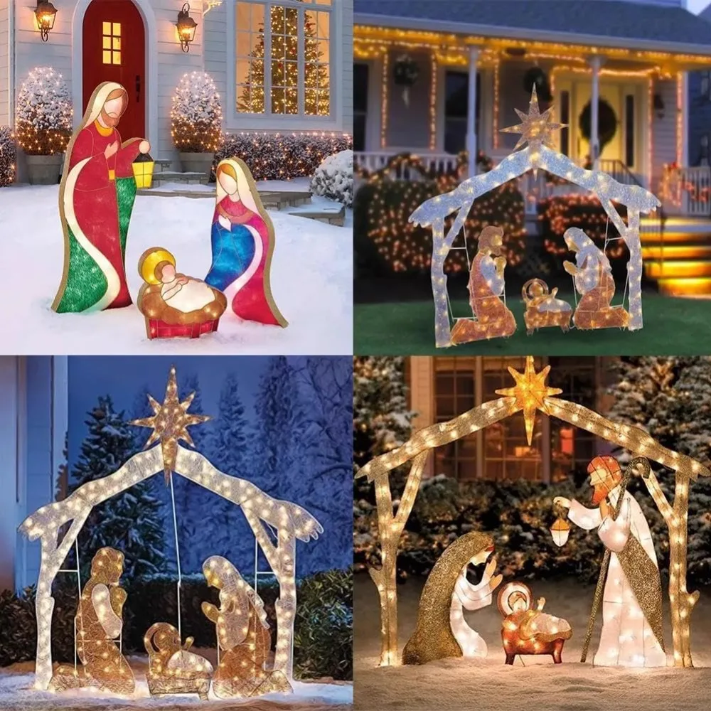 5.5FT Outdoor Lighted Nativity Scene Waterproof Christmas Yard Decoration