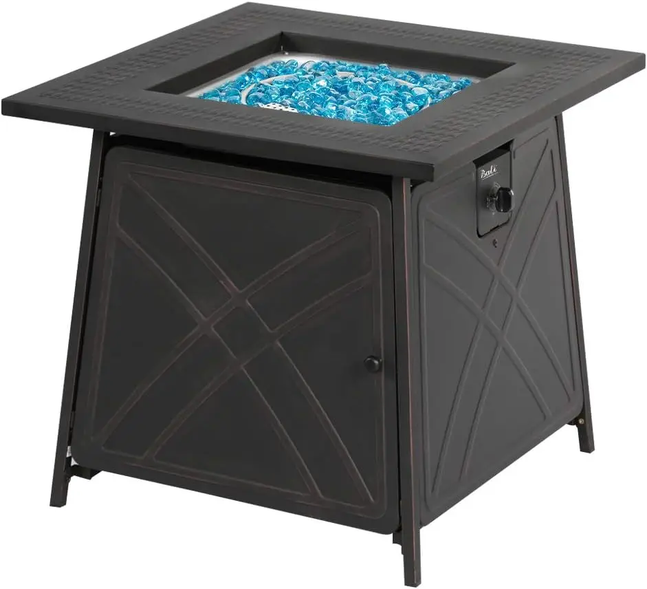 Gas FirePit Table, 28 inch 50,000 BTU Square Outdoor Propane Fire Pit Table with Lid and Blue Fire Glass - Image 3