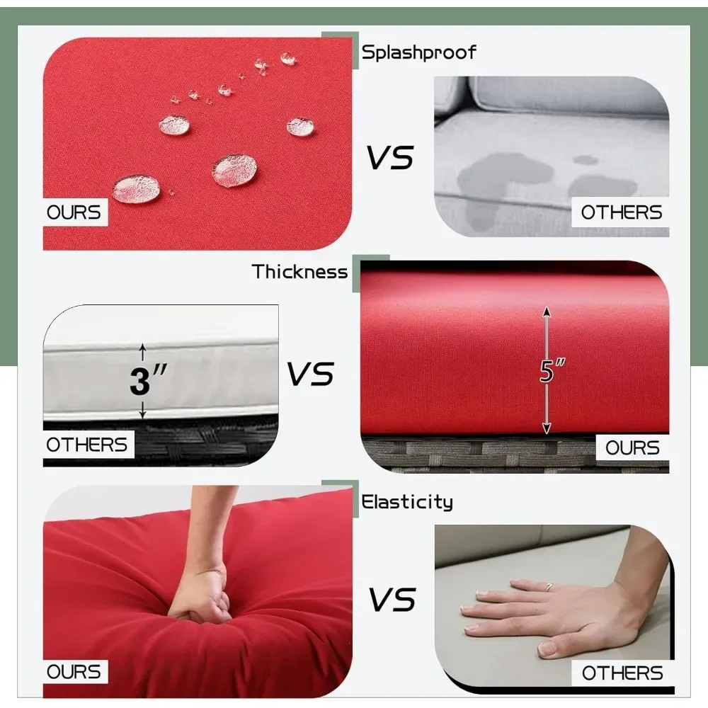 7 Pieces Patio Furniture Set, Outdoor Sectional Sofa Conversation Set, All Weather Wicker Rattan Couch Dining Table & Chair - Image 6