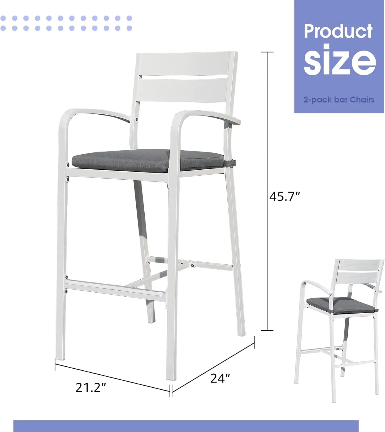Outdoor Bar Stools Set of 2 All-Weather Aluminum Barstools Bar Height Patio Chairs with Cushions for Backyard - Image 3