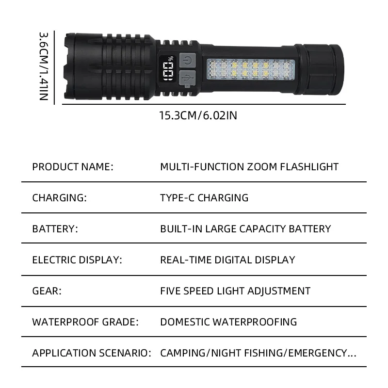 Portable Rechargeable High Power LED Flashlights With Display Screen Zoom - Image 2