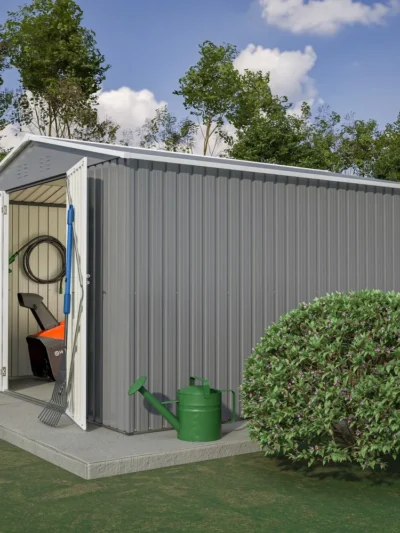 10 x 10 FT Outdoor Storage Shed, Large Metal Tool Sheds with Updated Frame Structure and Lockable Doors, Garden Shed, Grey