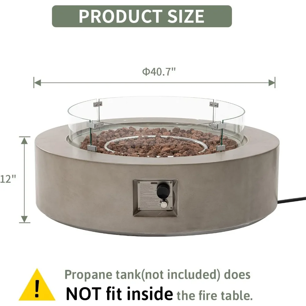 Outdoor Propane Fire Pit Coffee Table, 40.5-inch Round Base Patio Heater, Stainless Steel Burner, Wind Guard, Waterproof Cover - Image 6