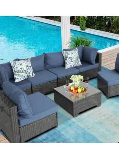 Patio Furniture Sets Outdoor Sectional PE Rattan Outdoor Furniture Patio Conversation Set with Cushions for Balcony Lawn